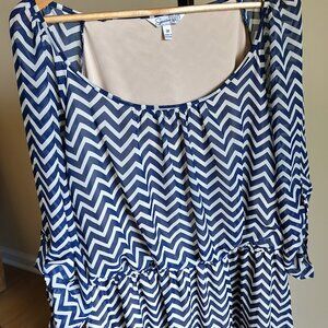 Navy Blue & White Striped Dress - 3/4 length sleeves - Size 3X